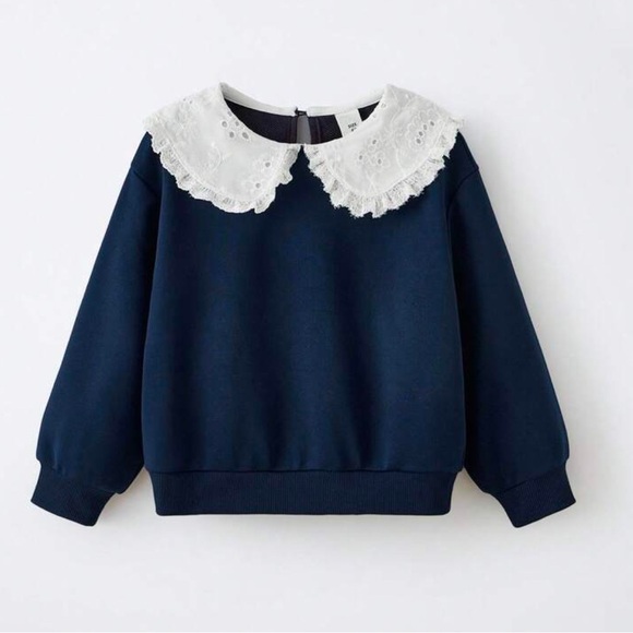 Majia Kids Navy Sweatshirt with Lace Collar - Picture 2 of 7